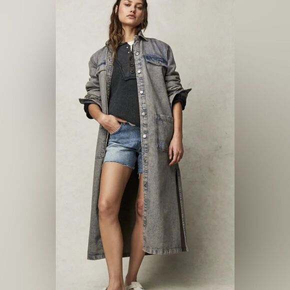 Free People Anna Lou Denim Duster/ size L - Picture 1 of 10